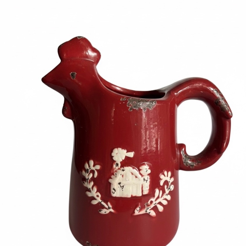 Red Ceramic Rooster Pitcher